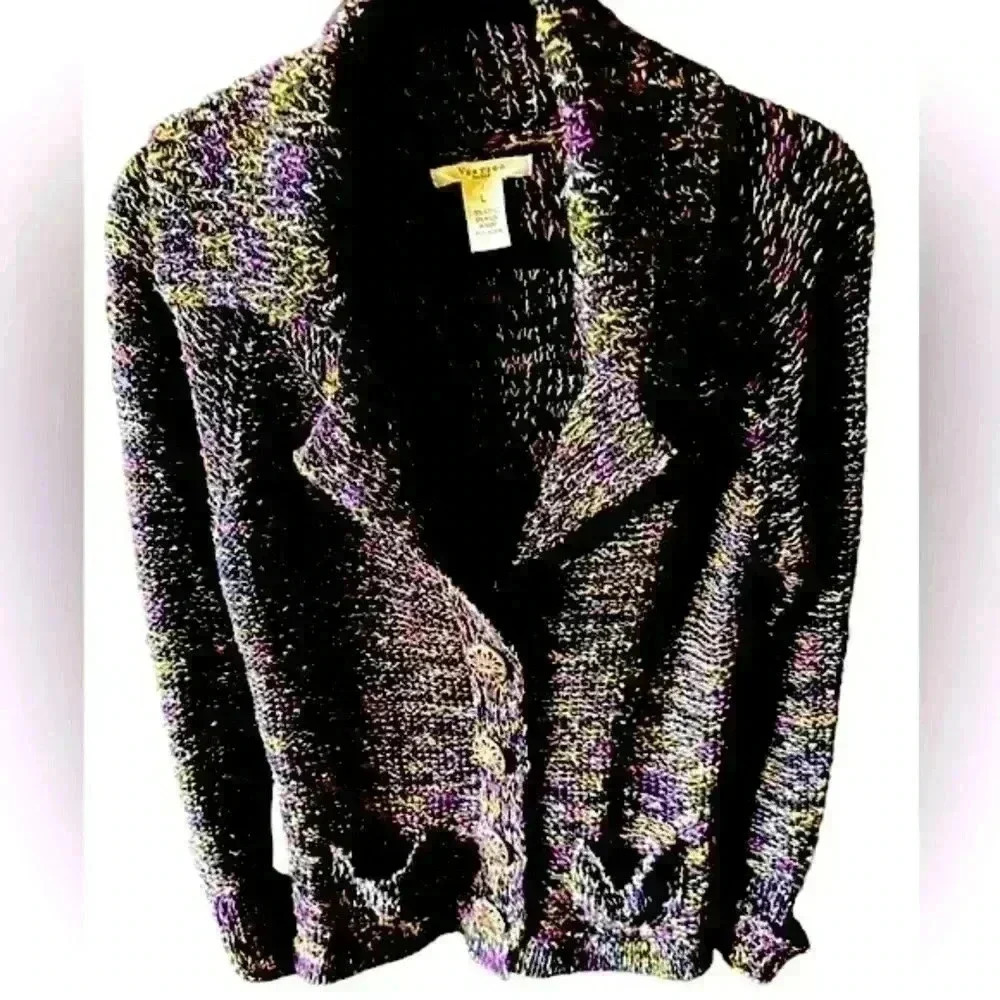 Vertigo Paris size large black /multicolor cardigan sweater. VGUC. Large buttons